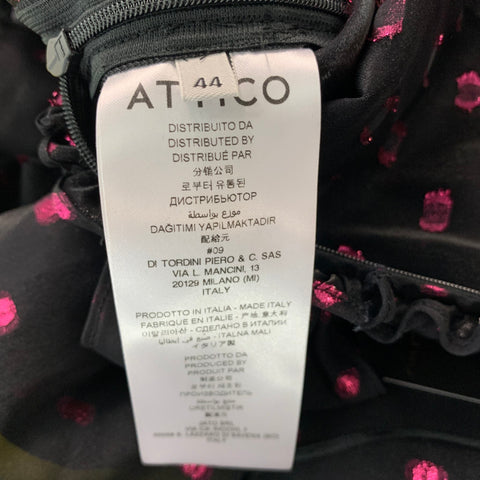ATTICO Size 8 Black Raspberry Viscose Blend Dots Dress