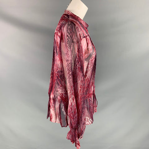 VERTIGO Size L Burgundy Pink Silk Marbled Blouse