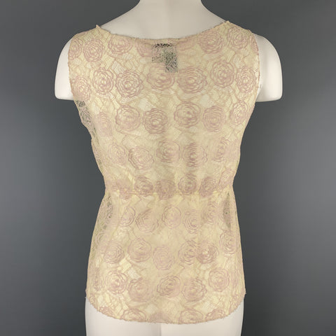 CHANEL Size 10 Beige Lace Glitter CC Pink Patch Cruise 2004 Top