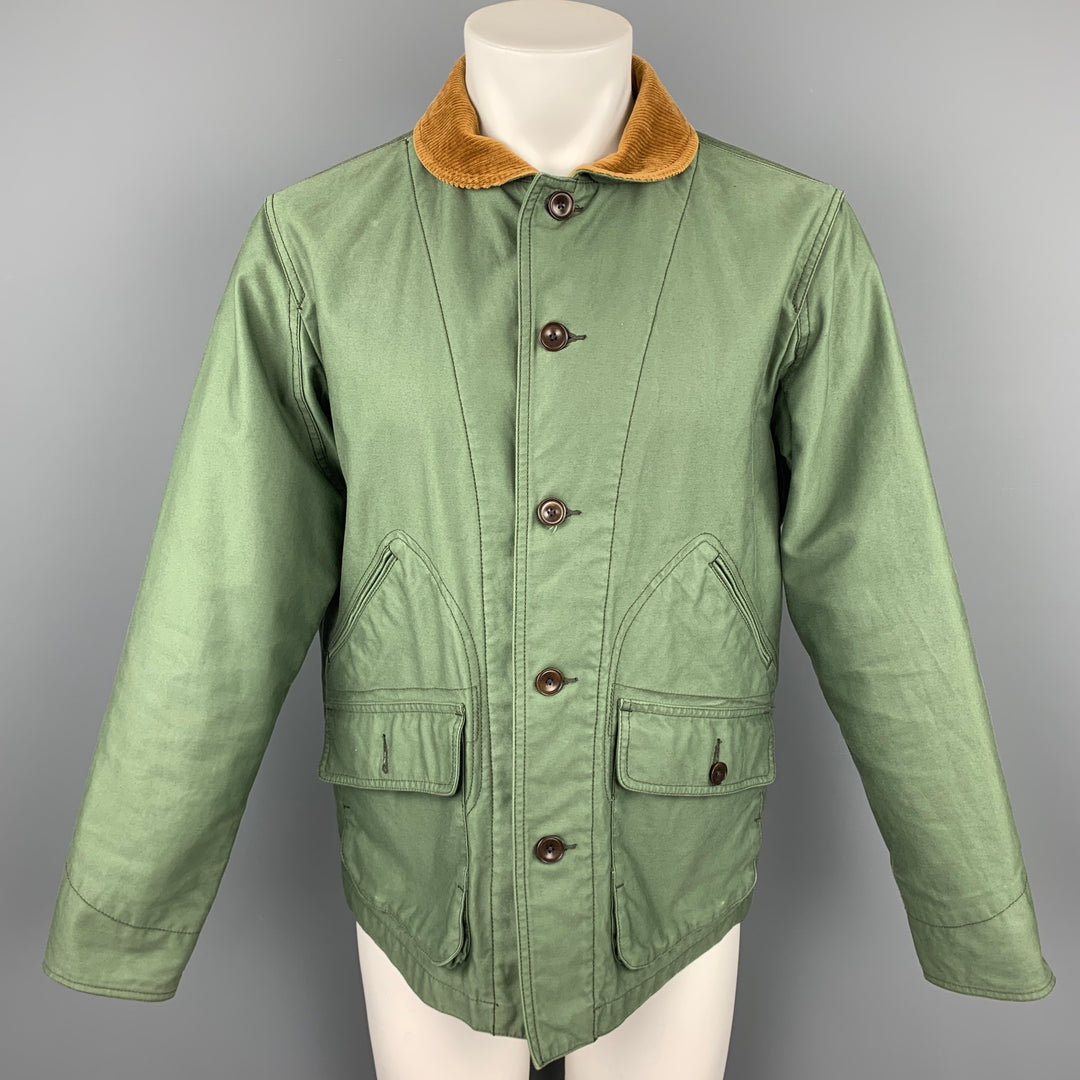 ONES STROKE Size M Olive Cotton Lined Corduroy Collar Buttoned Jacket