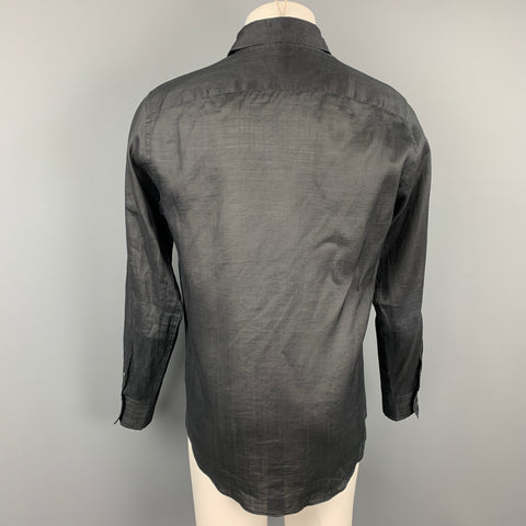 JIL SANDER Size M Black Ramie Button Up Long Sleeve Shirt