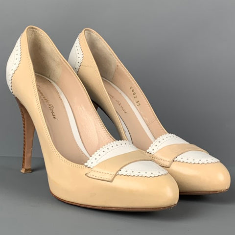 GIANVITO ROSSI Size 7 Beige Cream Leather Perforated Pumps