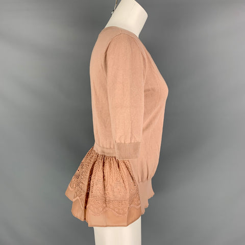 N°21 Size 6 Beige Nude Eyelet Short Sleeve Casual Top