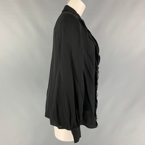 ESCADA Taille M Chemise à patte cachée en soie avec bordure en dentelle noire