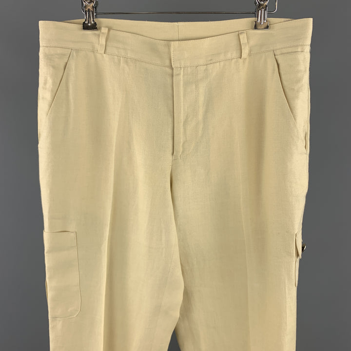Vintage VERSUS by GIANNI VERSACE Size 36 Cream Linen Medusa Buttons Zip Fly Casual Pants