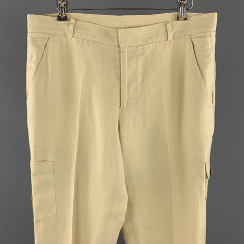 Vintage VERSUS de GIANNI VERSACE Talla 36 Crema Lino Medusa Botones Zip Fly Pantalones Casuales