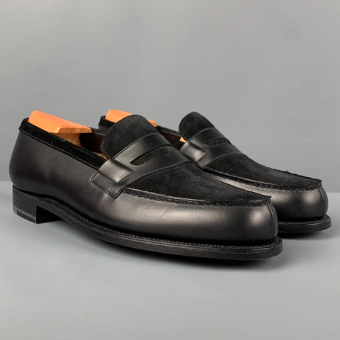 J.M. WESTON Size 6 Black Suede Leather Penny Loafers