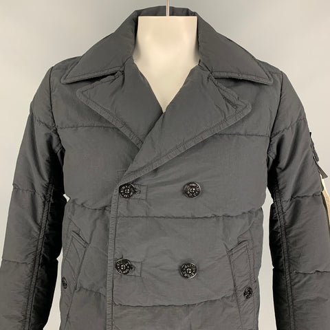 STONE ISLAND Size L Black Quilted Cotton / Nylon Rip Stop Down Jacket