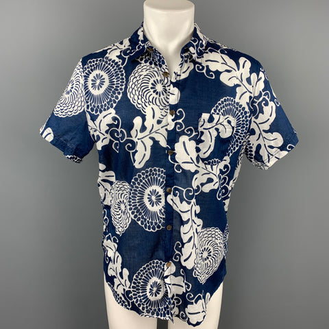 LIFE / AFTER / DENIM Size S Blue & White Print Cotton Short Sleeve Shirt