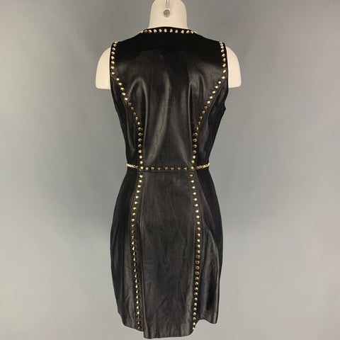 VERSUS de GIANNI VERSACE Talla 6 Vestido negro con cremallera y tachuelas