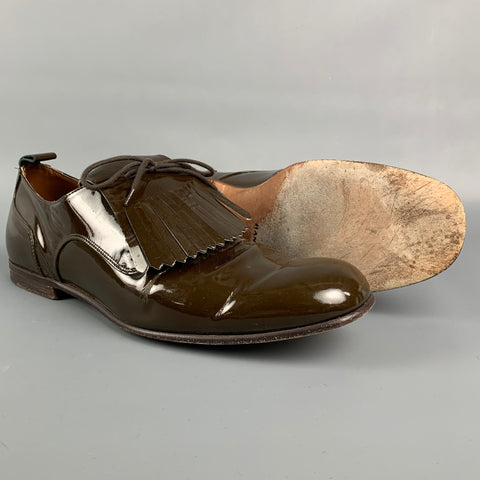 BURBERRY Size 9 Brown Patent Leather Kiltie Lace Up Shoes