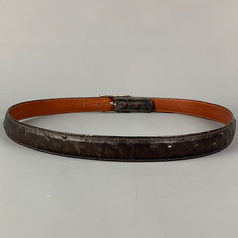 PAT AREIAS Size 36 Brown Ostrich Sterling Silver Belt