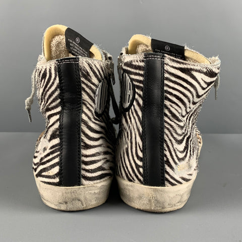 GOLDEN GOOSE Size 11 Beige Brown Zebra High Top Sneakers