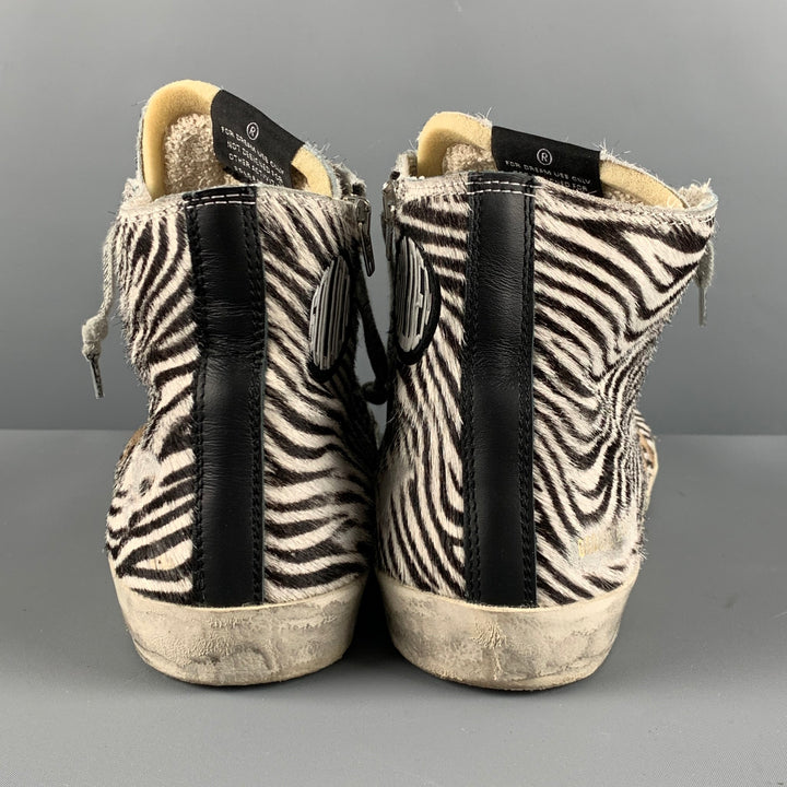 GOLDEN GOOSE Size 11 Beige Brown Zebra High Top Sneakers