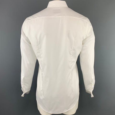 HUGO BOSS Size L White Solid Cotton French Cuff Long Sleeve Shirt