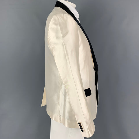 DOLCE & GABBANA Size 44 Regular Beige Black Silk Blend Sport Coat