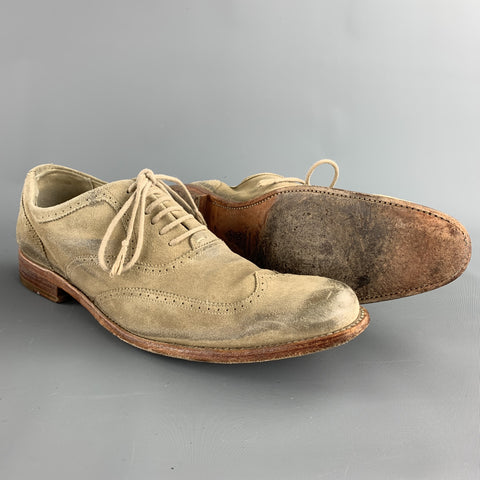 N.D.C. Size 10.5 Khaki Distressed Suede Wingtip Lace Up Shoes
