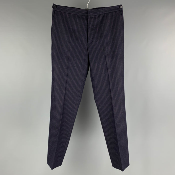 MIU MIU Size 36 Black Pink Pinstripe Wool Blend Flat Front Dress Pants