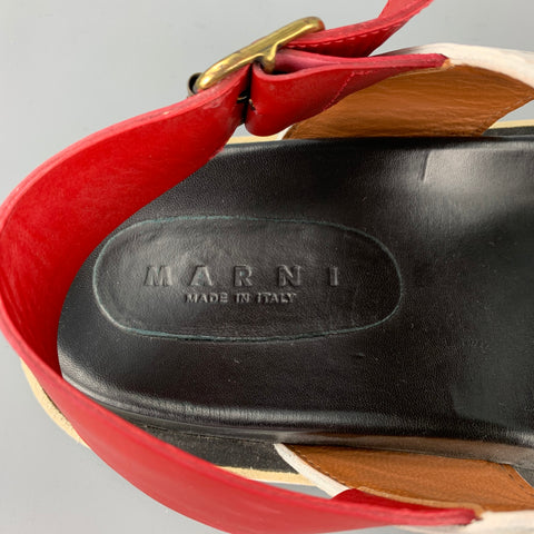 MARNI Taille 10 Sandales ceinturées en cuir rouge et blanc