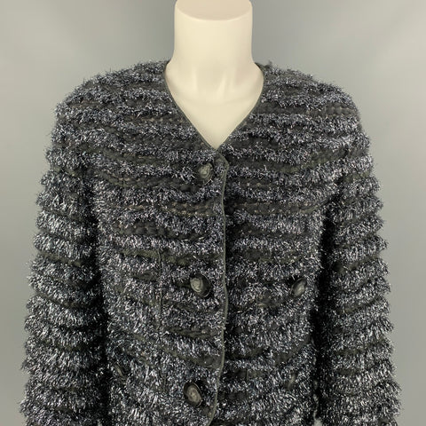 MARC JACOBS Size 0 Silver & Grey Metallic Wool Blend Cropped Jacket