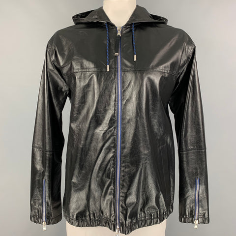 DIESEL BLACK GOLD Size XL Black Leather Hooded Jacket