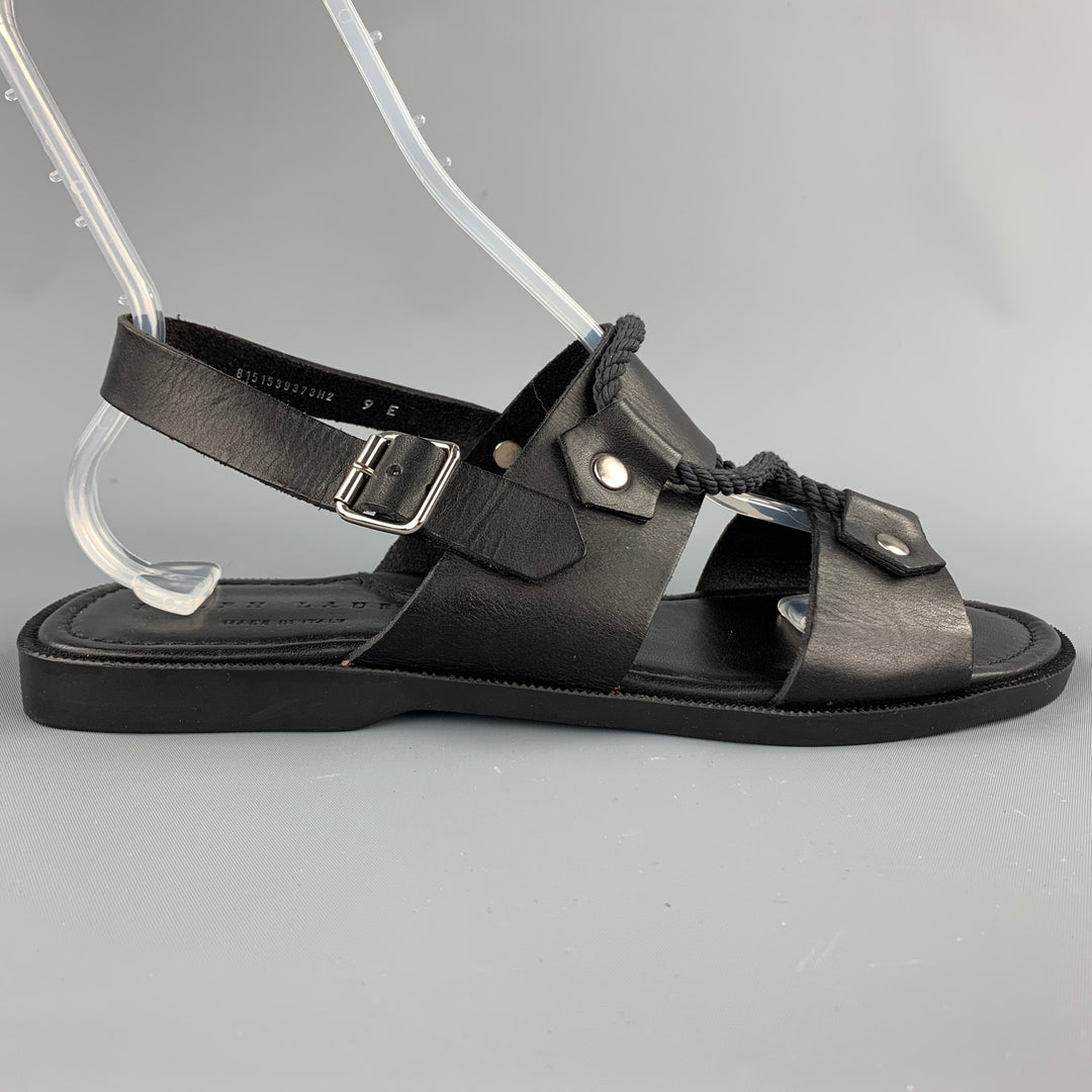 RALPH LAUREN Size 9 Black Leather & Rope Gladiator Sandals