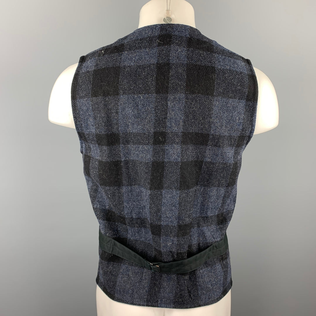 RRL by RALPH LAUREN Size M Navy Plaid Wool Buttoned Vest