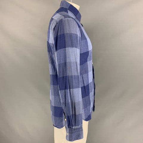 GITMAN BROS Size L Blue Checkered Cotton &  Linen Button Down Long Sleeve Shirt