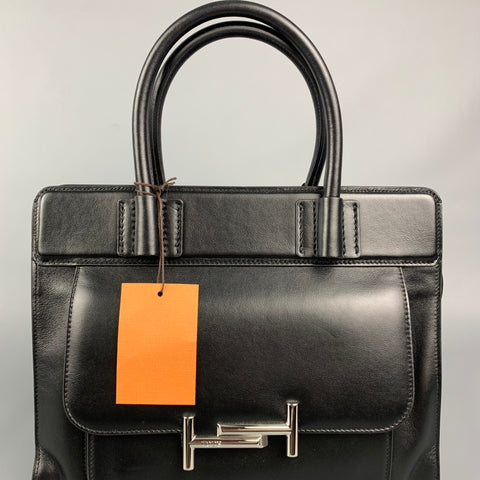 TOD'S Bolso tote Double T de piel lisa en color negro