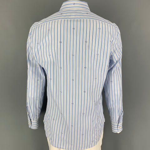 GUCCI Size XL Blue White Stripe Cotton Button Up Long Sleeve Shirt