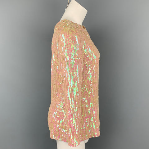 DRIES VAN NOTEN Size 8 Iridescent & Nude Sequin Silk Dress Top
