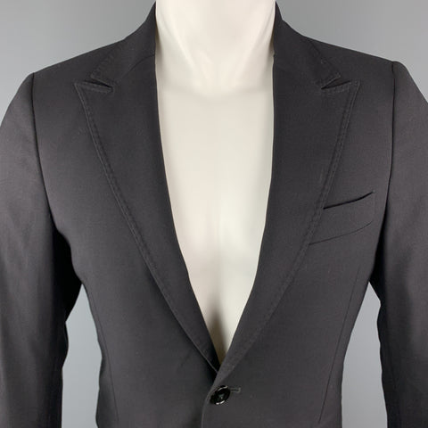 MESSAGERIE 36 Black Solid Polyester Blend Peak Lapel Single Breasted Sport Coat