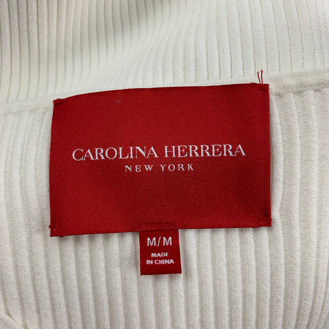 CAROLINA HERRERA Size M White Viscose Polyester Ribbed V-Neck Casual Top
