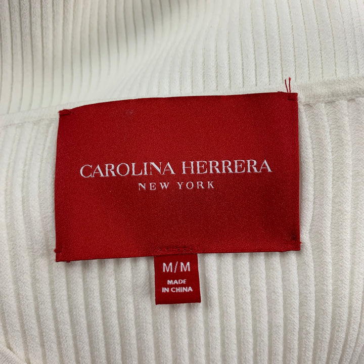 CAROLINA HERRERA Size M White Viscose Polyester Ribbed V-Neck Casual Top