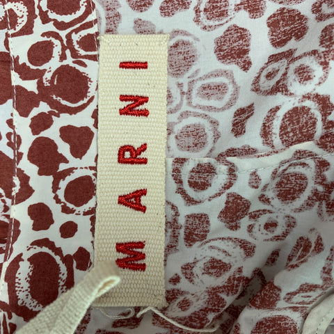 MARNI Size 4 White Burgundy Cotton Dots Pleated Skirt