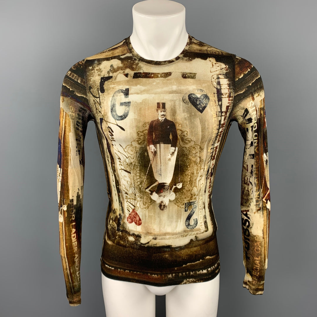 GAULTIER 2 by JEAN PAUL GAULTIER Size S Brown & Beige Print Rayon Crew-Neck Pullover