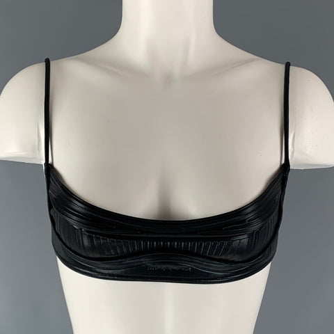 MUGLER Size 2 Black Polyester Blend Embossed Faux Leather Bralette Casual Top