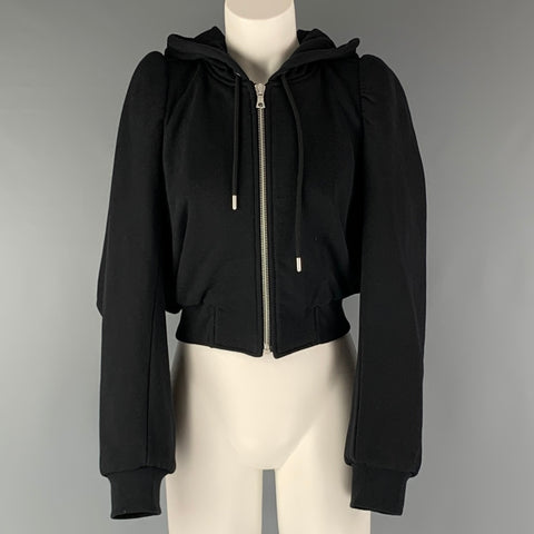 DRIES VAN NOTEN Size XS Black Cotton Ribbed Hoodie Casual Top