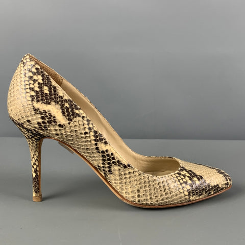 JIMMY CHOO Zapatos de tacón de aguja con piel de serpiente beige Talla 7
