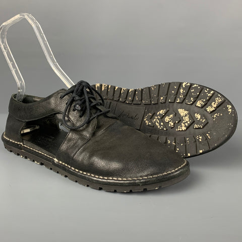 MARSELL Size 10 Black Contrast Stitch Leather Cutout Lace Up Shoes