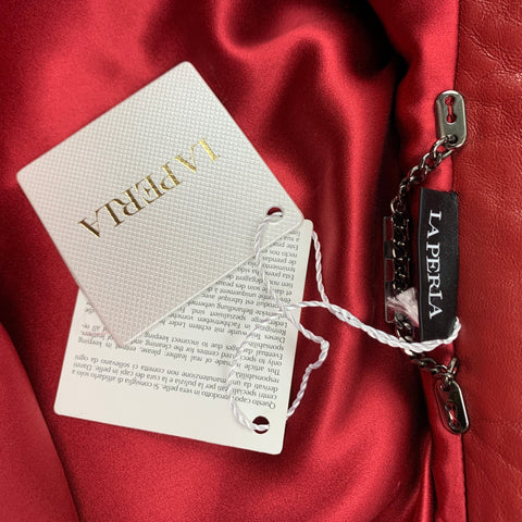 LA PERLA Size 0 Red & White Faux Fur Polyester / Cotton Embroidered Bomber Jacket