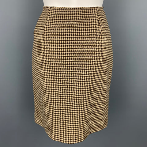 RALPH LAUREN Blue Label Size 8 Brown & Beige Houndstooth Wool Pencil Skirt