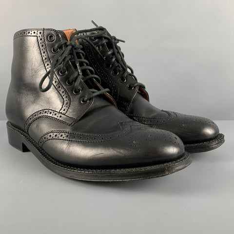 GRENSON Size 9 Black Perforated Leather Wingtip Boots