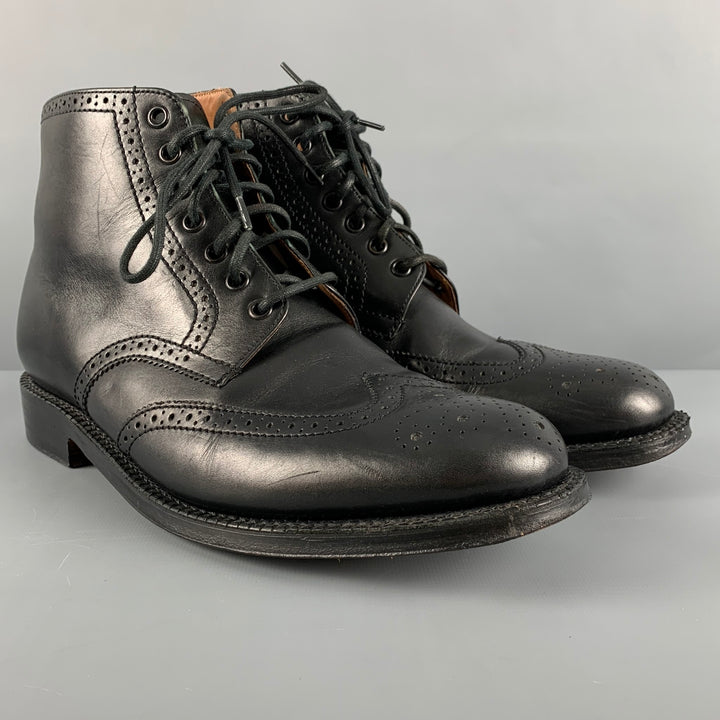 GRENSON Size 9 Black Perforated Leather Wingtip Boots