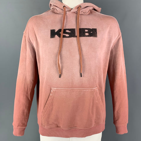 KSUBI Size S Orange Black Logo Cotton Hooded Sweatshirt