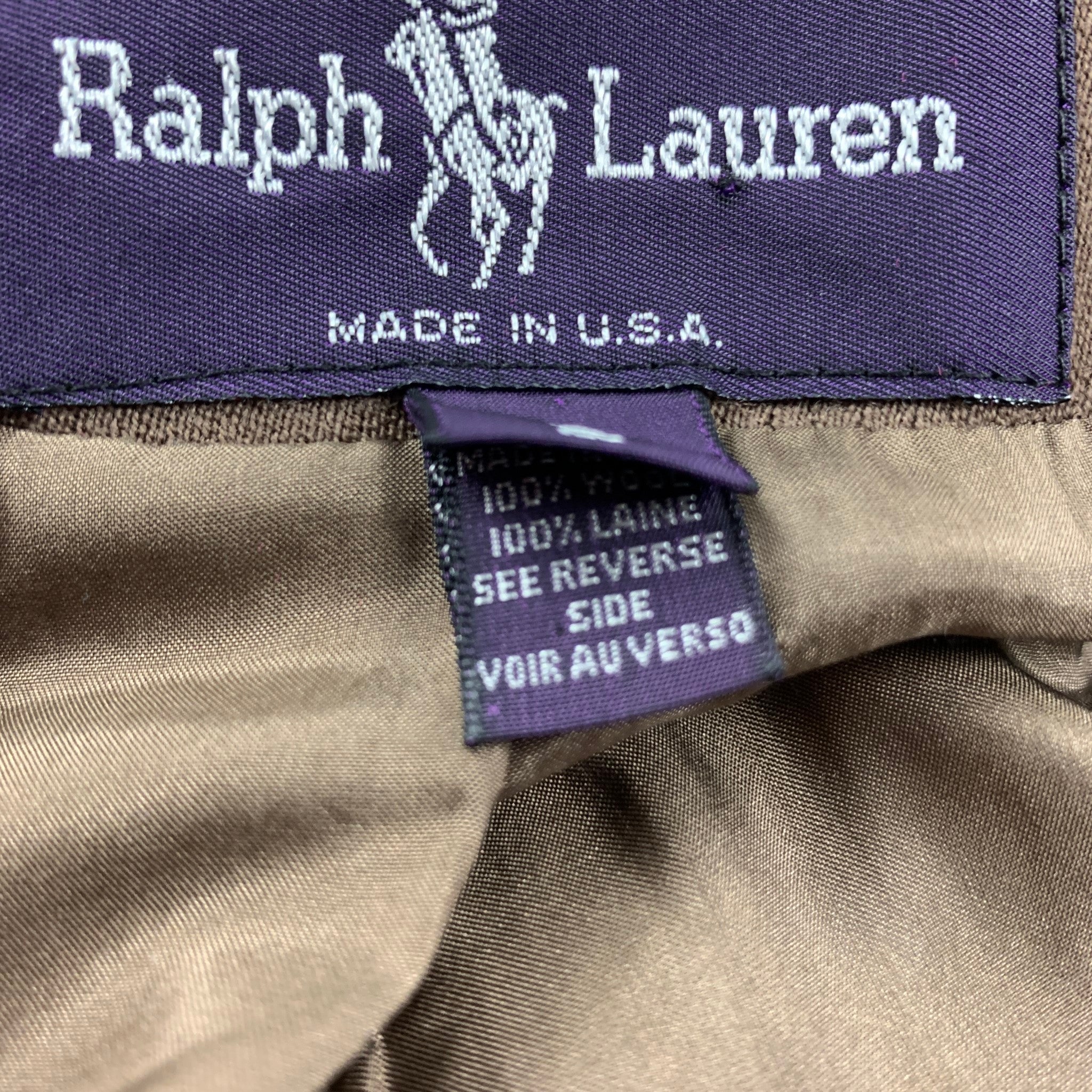 RALPH LAUREN Purple Label Size 2 Tan Wool Double Breasted Pants Suit