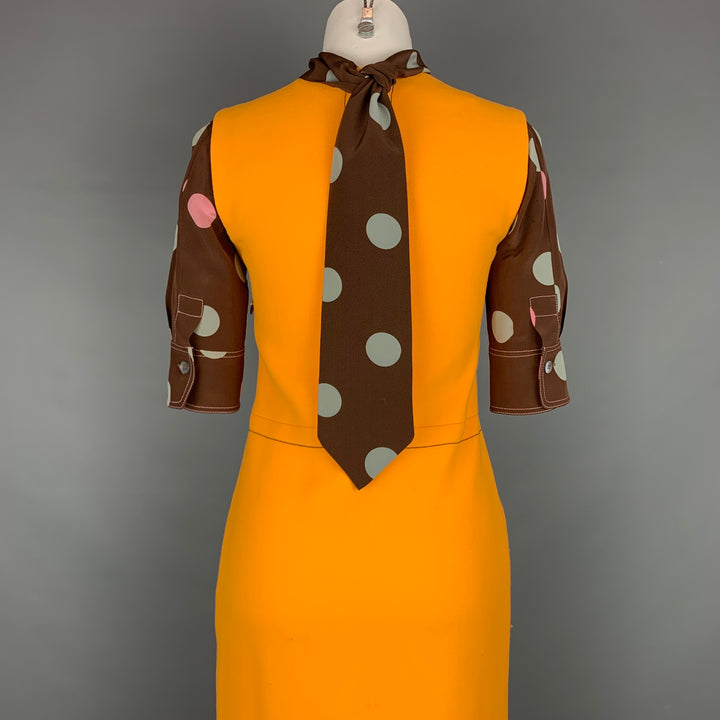 MARNI Size 0 Orange & Brown Polka Dot Virgin Wool / Silk Dress