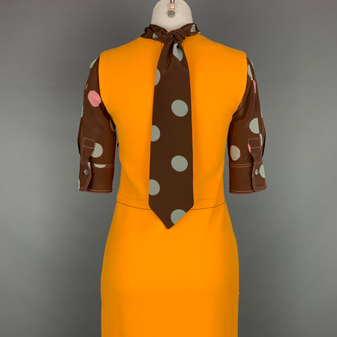 MARNI Taille 0 Robe en laine vierge / soie à pois orange et marron