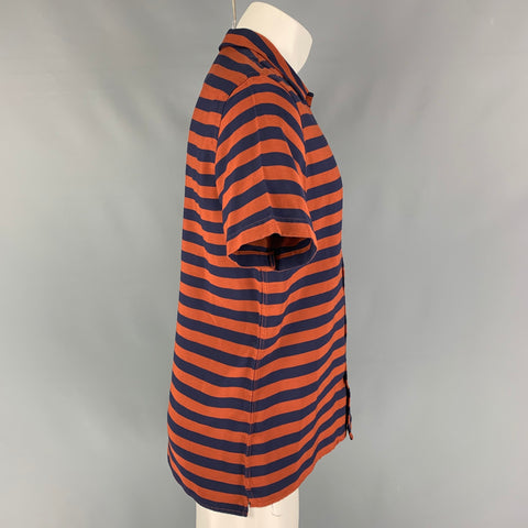 PAUL SMITH Size M Rust Navy Stripe Viscose Blend Short Sleeve Shirt