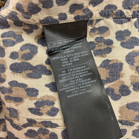 TOM FORD Size XL Olive Black Brown Animal Print Silk Long Sleeve Shirt